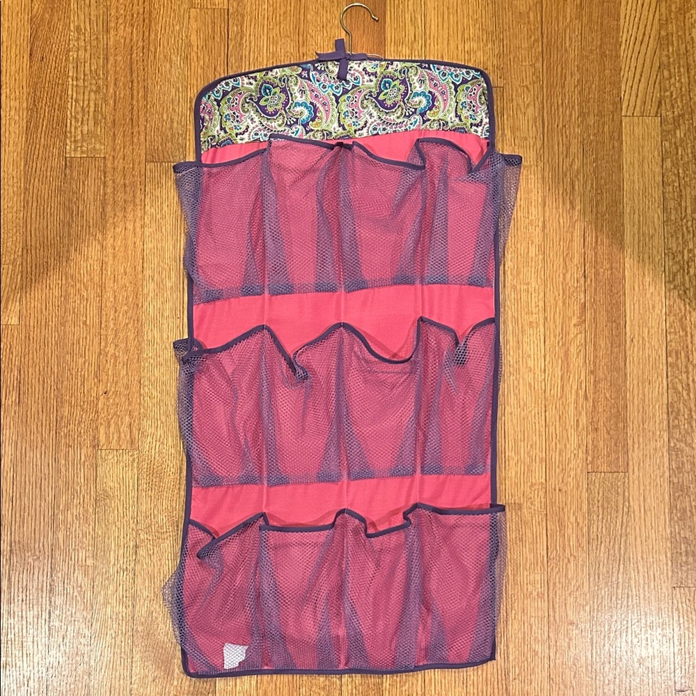Pink Hanging Closet Organizer with Purple Trim